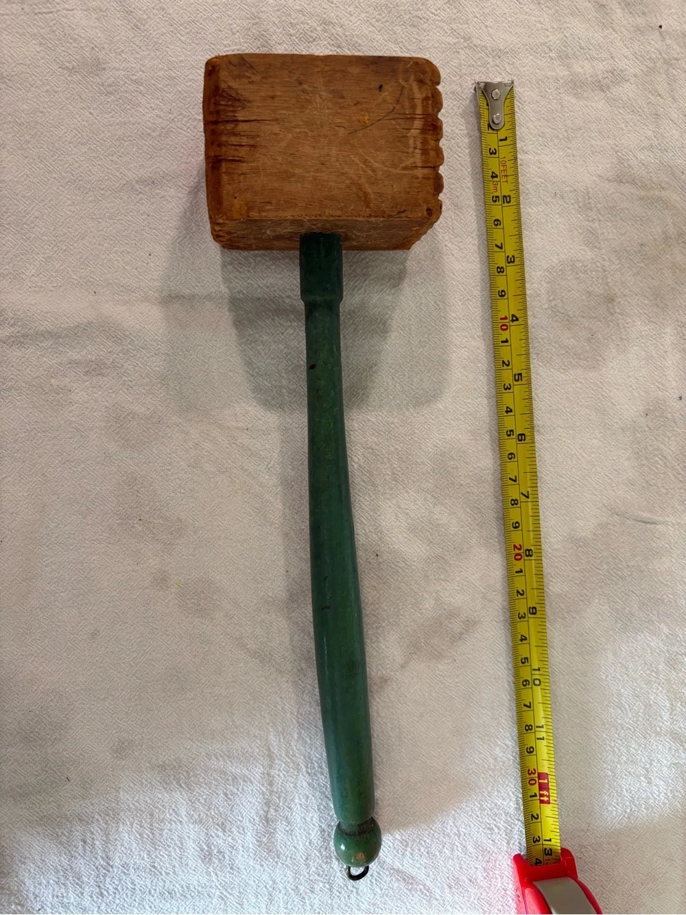 Vintage Wooden Meat Tenderizer Mallet with Green